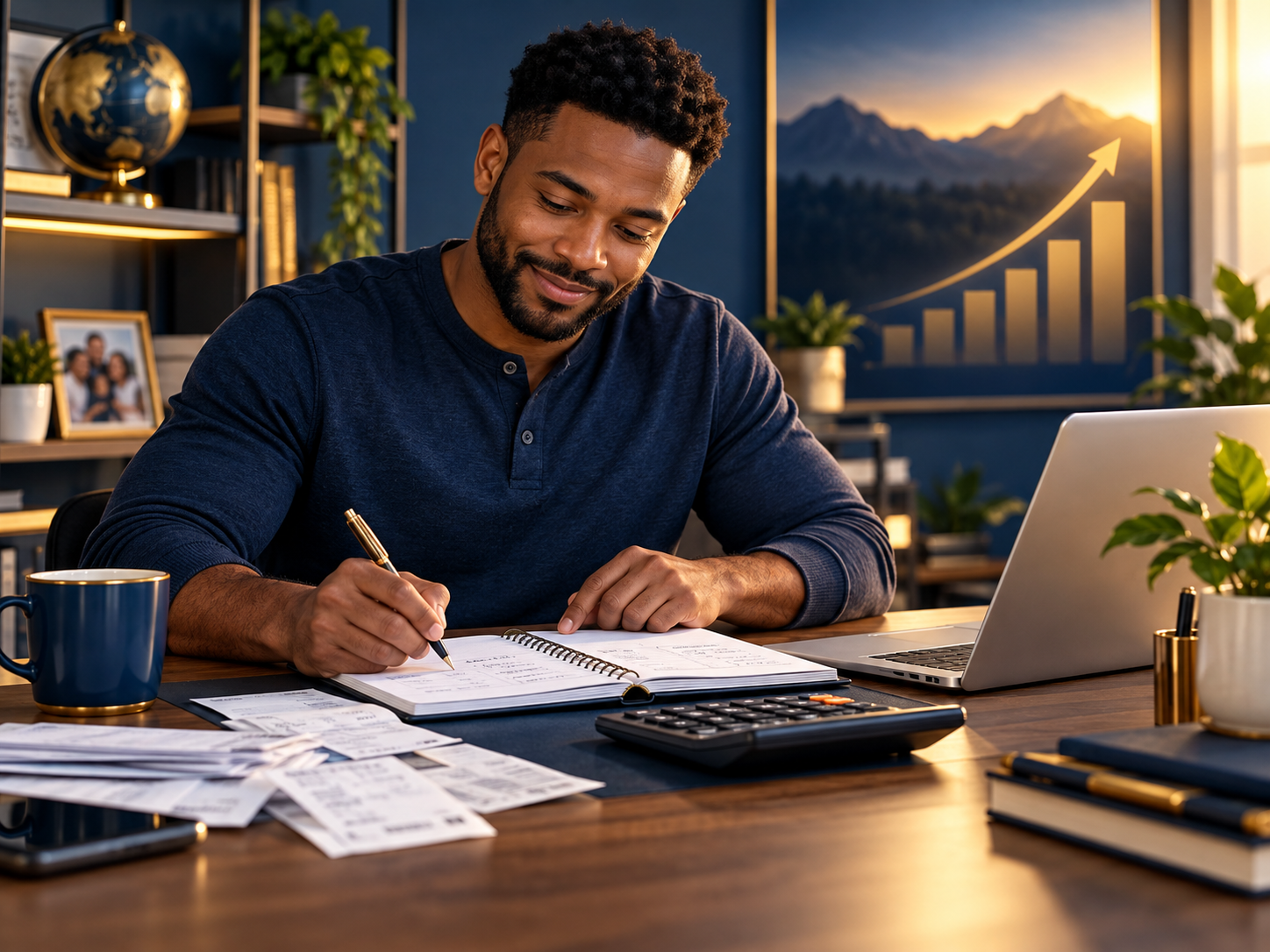Person planning a budget and steps toward financial freedom