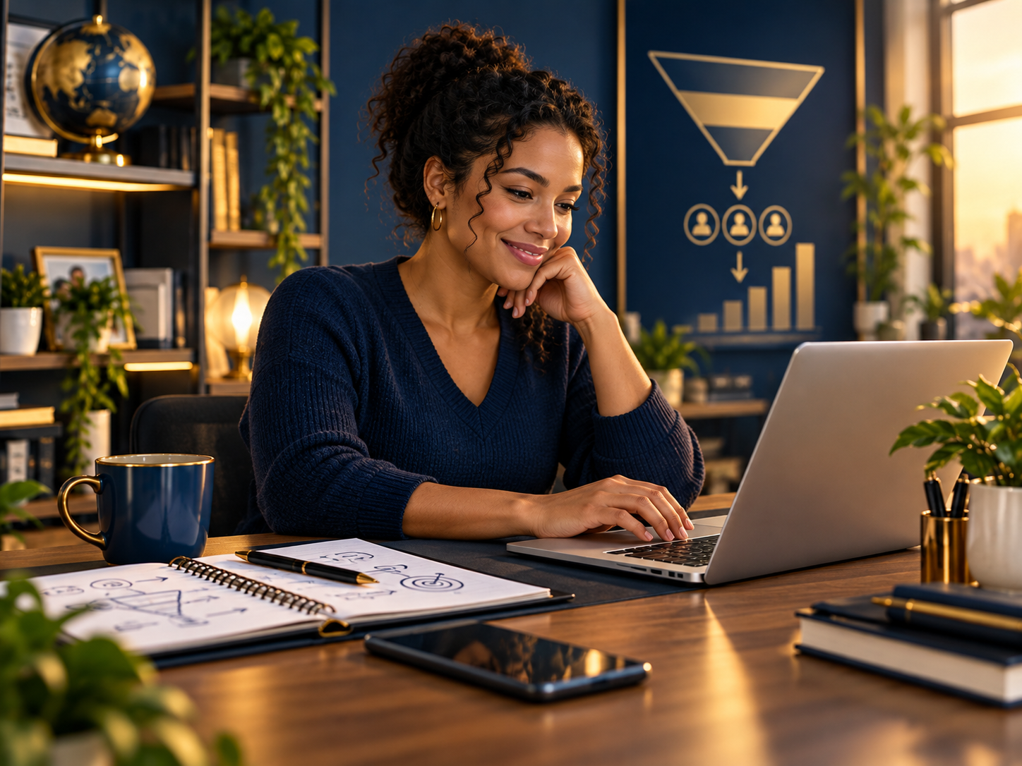Entrepreneur working on an online business at a laptop